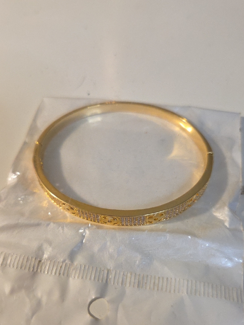 Gold Crystal Accent Hinged Bangle Bracelet - Women Jewelry
